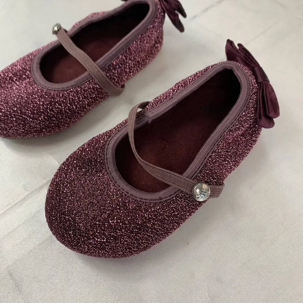 Girls Stuart Weitzman‎ Sparkly Purple Mary Jane Dress Holiday Shoes With Bow 4